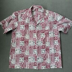 Royal Creations Hawaii Aloha Shirt Mens XL Red Made In Hawaii Polynesian‎ Print